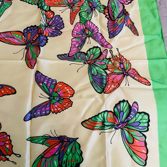 Vintage 60s Designer Scarf Germaine Butterfly Print Made - Picture 3 of 4